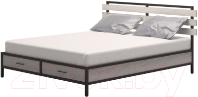 Двуспальная кровать Millwood Neo Loft КМ-1.6 Л (дуб белый Craft/металл черный)