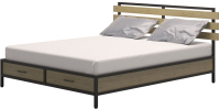 Двуспальная кровать Millwood Neo Loft КМ-1.6 Л (дуб табачный Craft/металл черный) - 