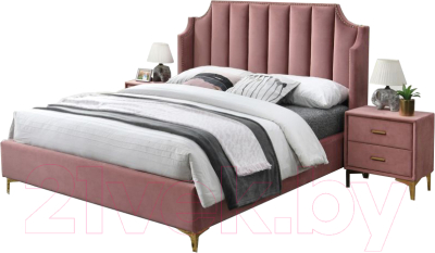 Двуспальная кровать Signal Monako Velvet 160x200 (античный розовый/золото)