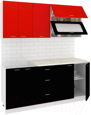 Готовая кухня Кортекс-мебель Корнелия Мара 1.8 (красный/чёрный/мадрид)