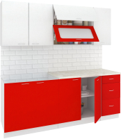 Кухонный гарнитур Кортекс-мебель Корнелия Мара 2.0м (белый/красный/мадрид) - 