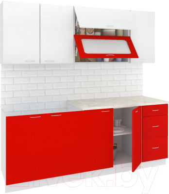 Готовая кухня Кортекс-мебель Корнелия Мара 2.0м (белый/красный/мадрид)