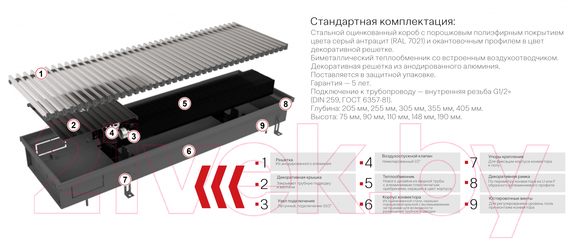 Конвектор внутрипольный Новатерм НТ-В-14/30/080