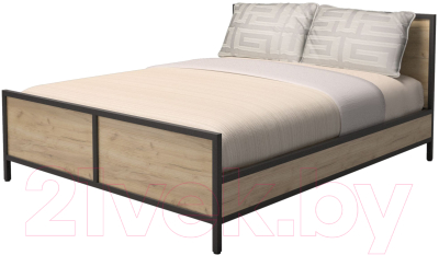 Двуспальная кровать Millwood Neo Loft КМ-2.6 Л (дуб золотой Craft/металл черный)
