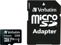 Карта памяти Verbatim microSDHC 32GB UHS-1 Class 10 + SD адаптер (44083) - 