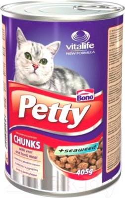 Влажный корм для кошек Bono Petty с кусочками телятины и баранины / Pet01 (405г)