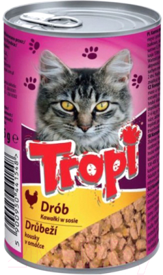 Влажный корм для кошек Tropi Кусочки в соусе с домашней птицей / TROPI06 (415г)