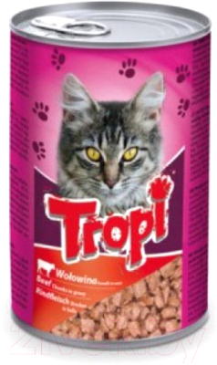 Влажный корм для кошек Tropi Кусочки в соусе с говядиной / TROPI05 (415г)