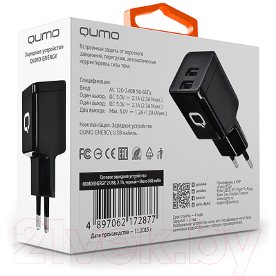 Зарядное устройство сетевое Qumo Energy + Type C Cable / 24155 (черный)