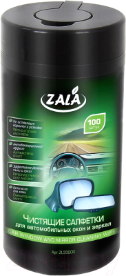 Влажные салфетки для автомобиля ZALA Для автомобильных окон и зеркал (100шт)
