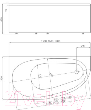 Ванна акриловая Aquatek Дива 150x90 L (с ножками и экраном)