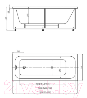 Ванна акриловая Aquatek Мия 170x70 (с ножками и экраном)