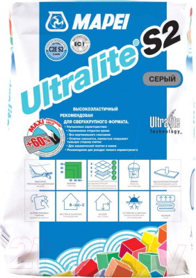 Клей для плитки Mapei Ultralite S2 (15кг, серый)