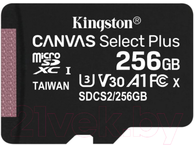 Карта памяти Kingston Canvas Select Plus microSDXC (Class 10) 256GB (+ SD адаптер (SDCS2/256GBSP))