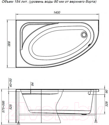 Ванна акриловая Aquanet Mia 140x80 L