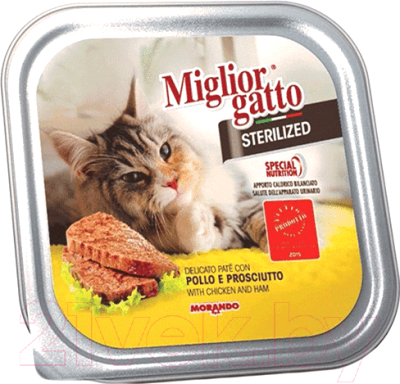 Влажный корм для кошек Miglior Gatto Sterilized Chicken & Ham (100г)