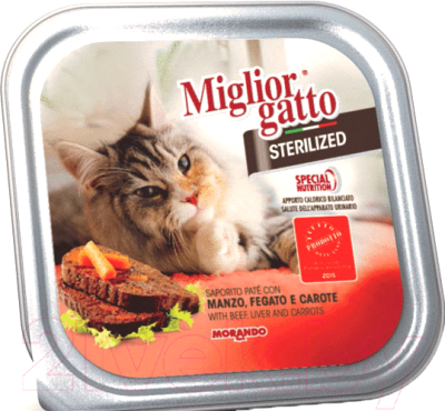 Влажный корм для кошек Miglior Gatto Sterilized Beef, liver & carrots (100г)