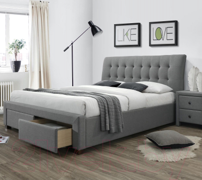 Двуспальная кровать Halmar Percy 160x200 (серый)