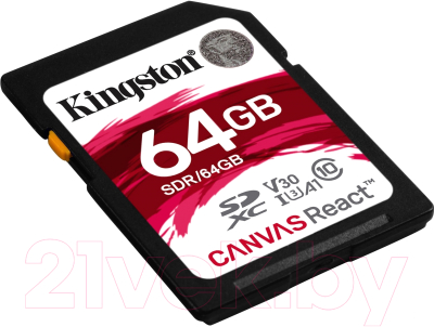 Карта памяти Kingston Canvas React SDXC (Class 10) UHS-I 64Gb (SDR/64GB)