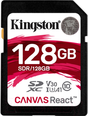 Карта памяти Kingston Canvas React SDXC (Class 10) UHS-I 128Gb (SDR/128GB)