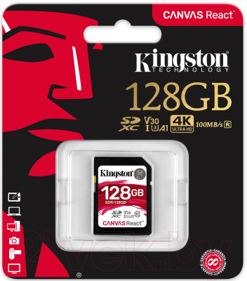 Карта памяти Kingston Canvas React SDXC (Class 10) UHS-I 128Gb (SDR/128GB)