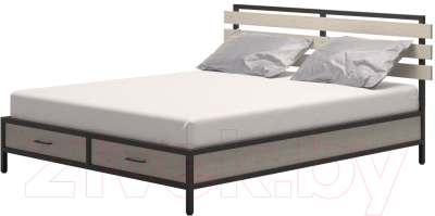 Двуспальная кровать Millwood Neo Loft КМ-1.6 Ш 207x182x94 (дуб беленый/металл черный)