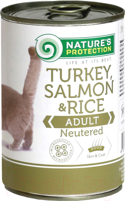 Влажный корм для кошек Nature's Protection Cat Neutered Turkey, Salmon & Rice / KIK24636 (400г)