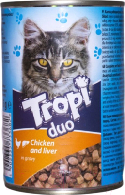 Влажный корм для кошек Tropi Duo с цыпленком и печенью в соусе / TROPI02 (415г)
