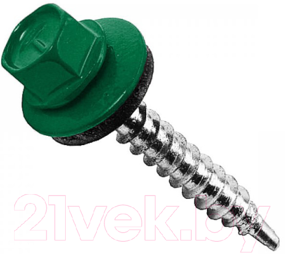Саморез Starfix Кровельный по дереву 4.8x35 шайба с прокл. PT1 / SMC2-95218-200 (200шт, оцинкованный, RAL 6002 лиственно-зеленый) — фото 1