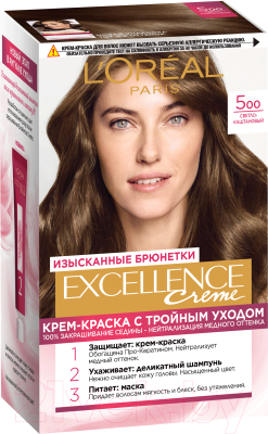 

Крем-краска для волос L'Oreal Paris, Шатен, Color Excellence 500
