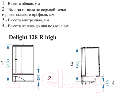 Душевая кабина Domani-Spa Delight 128 High R / DS01D128RHBCl00 (черный/прозрачное стекло)