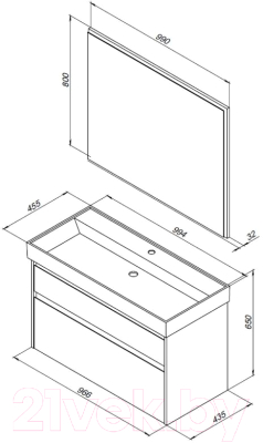 Тумба под умывальник Aquanet Nova Lite 100 / 249521 (с 2 ящиками)