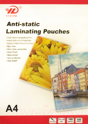 

Пленка для ламинирования Yulong, Прозрачный, А4 100мкм Anti-static