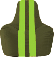 Бескаркасное кресло Flagman Спортинг С1.1-55 (тёмно-оливковый/салатовые полоски) - 
