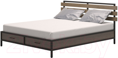 Двуспальная кровать Millwood Neo Loft КМ-1.6 Ш 207x182x94 (дуб темный/металл черный)