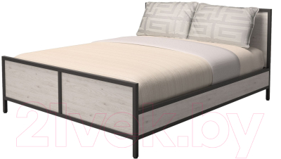 Двуспальная кровать Millwood Neo Loft КМ-2.6 Ш 207x182x94 (дуб беленый/металл черный)
