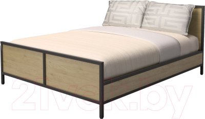 Двуспальная кровать Millwood Neo Loft КМ-2.6 Ш 207x182x94 (дуб натуральный/металл черный)