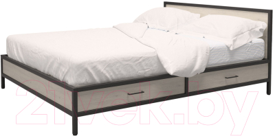 Двуспальная кровать Millwood Neo Loft КМ-3.6 Ш 207x182x94 (дуб беленый/металл черный)