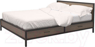Двуспальная кровать Millwood Neo Loft КМ-3.6 Ш 207x182x94 (дуб темный/металл черный)