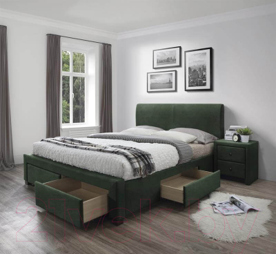 Двуспальная кровать Halmar Modena 3 160x200 (темно-зеленый)