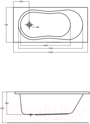 Ванна акриловая Cersanit Nike 150x70 / WP-NIKEx150 + ZP-SEPW1000004 (с ножками)