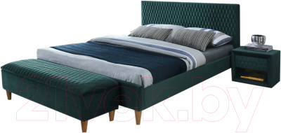 Двуспальная кровать Signal Azzuro Velvet 180x200 (Bluvel 78 зеленый/дуб)