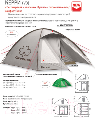 Палатка GREENELL Керри 3 V3 (зеленый)