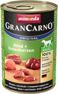 Влажный корм для собак Animonda GranCarno Original Adult с говядиной и сердцем утки (400г)