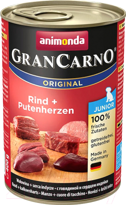 Влажный корм для собак Animonda GranCarno Original Junior с говядиной и сердцем индейки (400г)