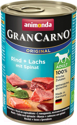 Влажный корм для собак Animonda GranCarno Original Adult с говядиной и лососем со шпинатом (400г)