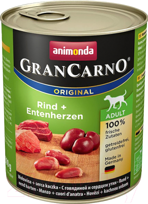 Влажный корм для собак Animonda GranCarno Original Adult с говядиной и сердцем утки (800г)