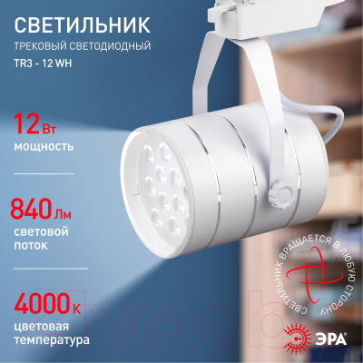 Трековый светильник ЭРА TR3 - 12 WH / Б0032106 (белый)