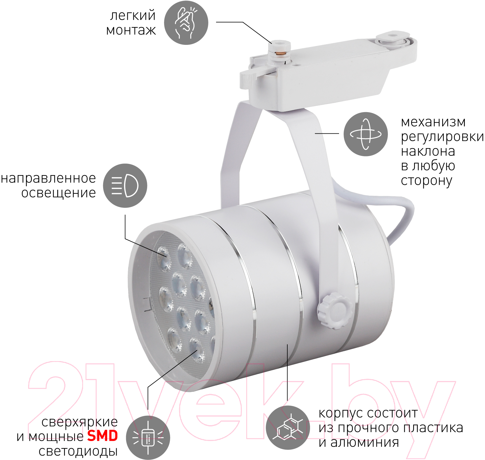 Трековый светильник ЭРА TR3 - 12 WH / Б0032106 (белый) — фото 6