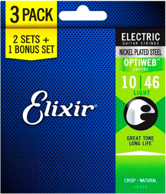Струны для электрогитары Elixir Strings 16552 10-46 Optiweb (3шт)